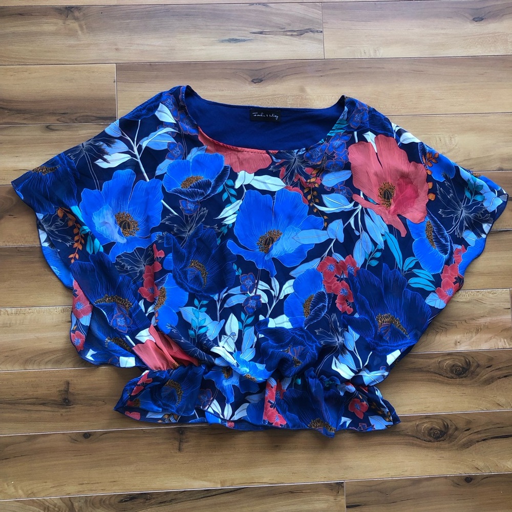 Frankie & Missy Blue Floral Blouse modern office bright feminine XL